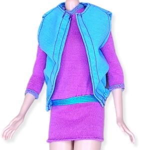 Barbie Skipper 1984 So Active Fashions Mini Dress Vest Set Purple Blue Vtg #7982